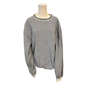 Vintage Norm Thompson Striped Pullover Sweater XL Gray White Ribbed Crew Neck
